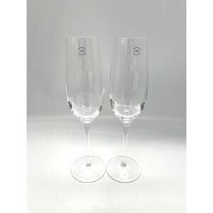 Tiffany & Co Set of 2 Crystal Champagne Flutes Signed Made in Italy 9.5"